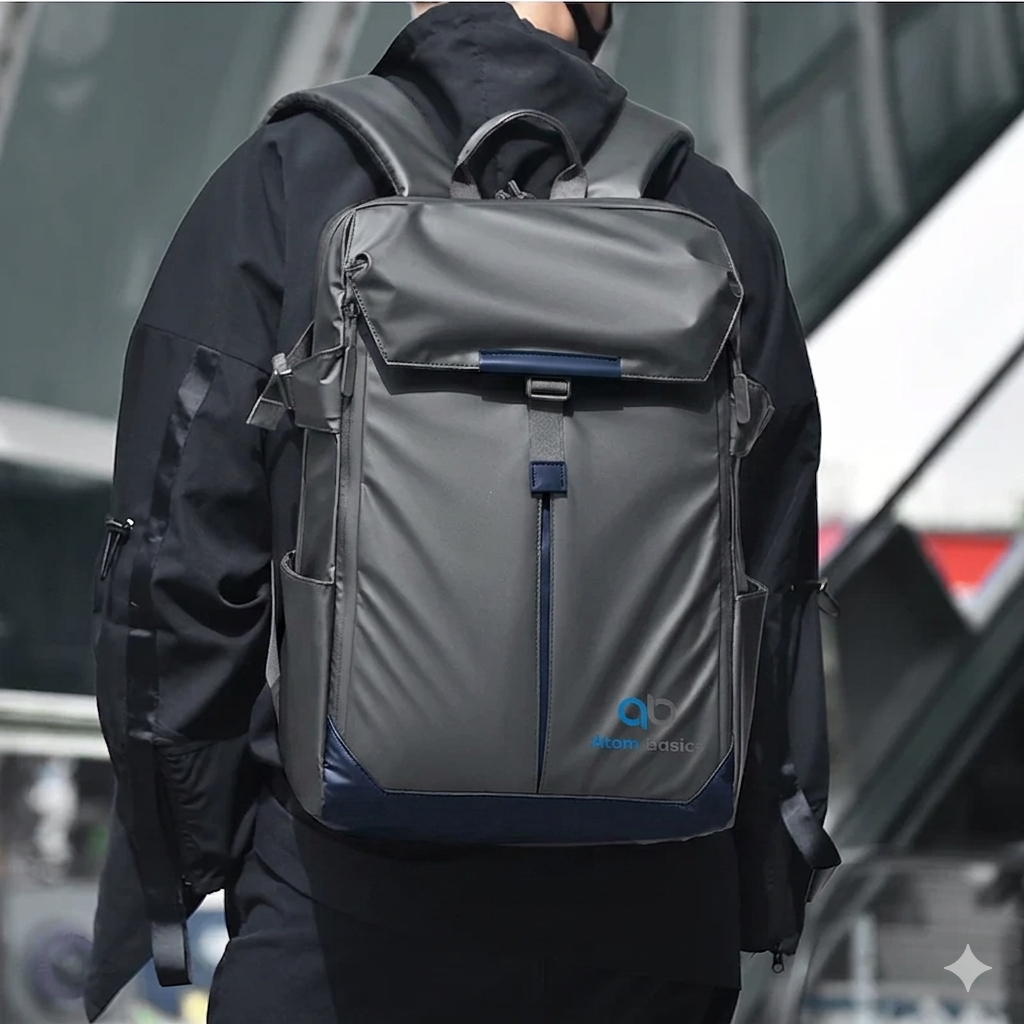 Atom Basics Grey Backpack with Purple Strap