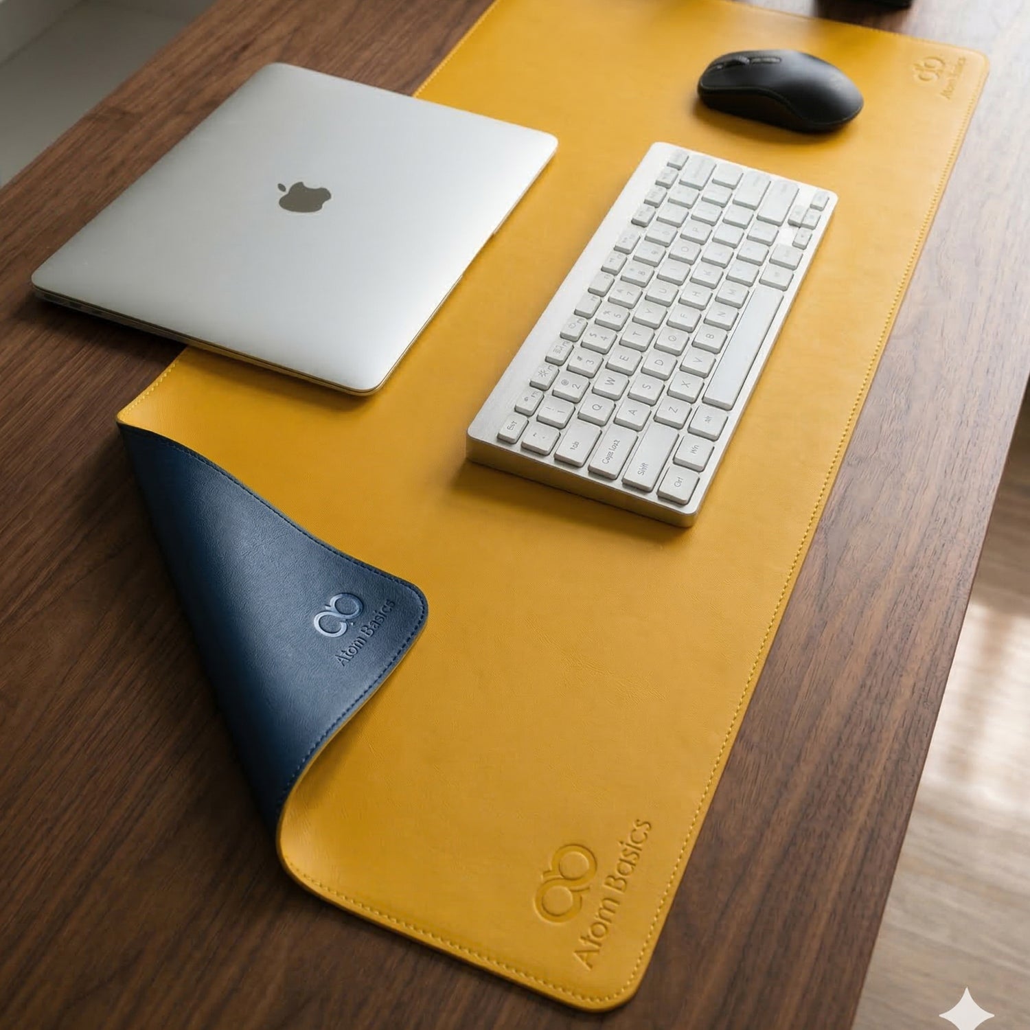 Atom Basics Premium Desk Mat – Dual Tone Executive Edition - Blue & yellow