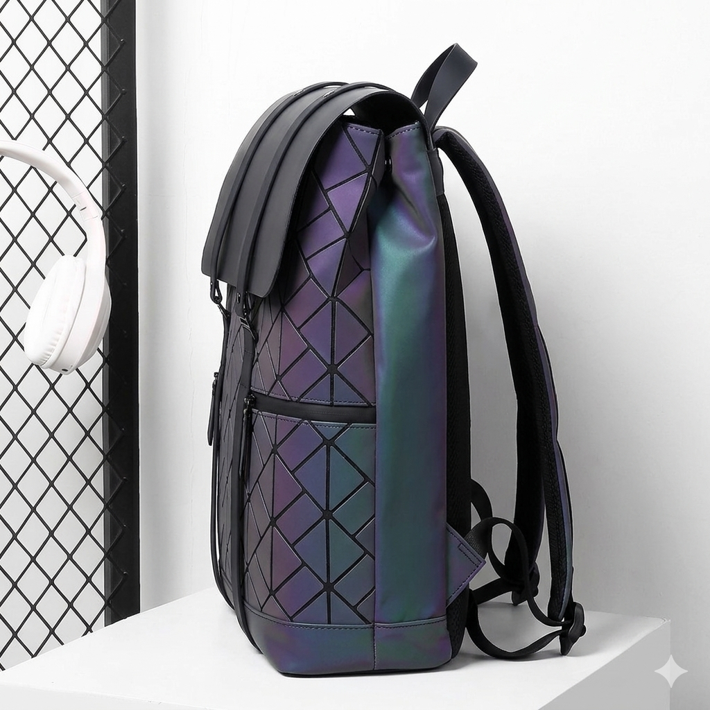 Atom Basics LuxeGrid Flap Backpack - Grey And Purple With Check