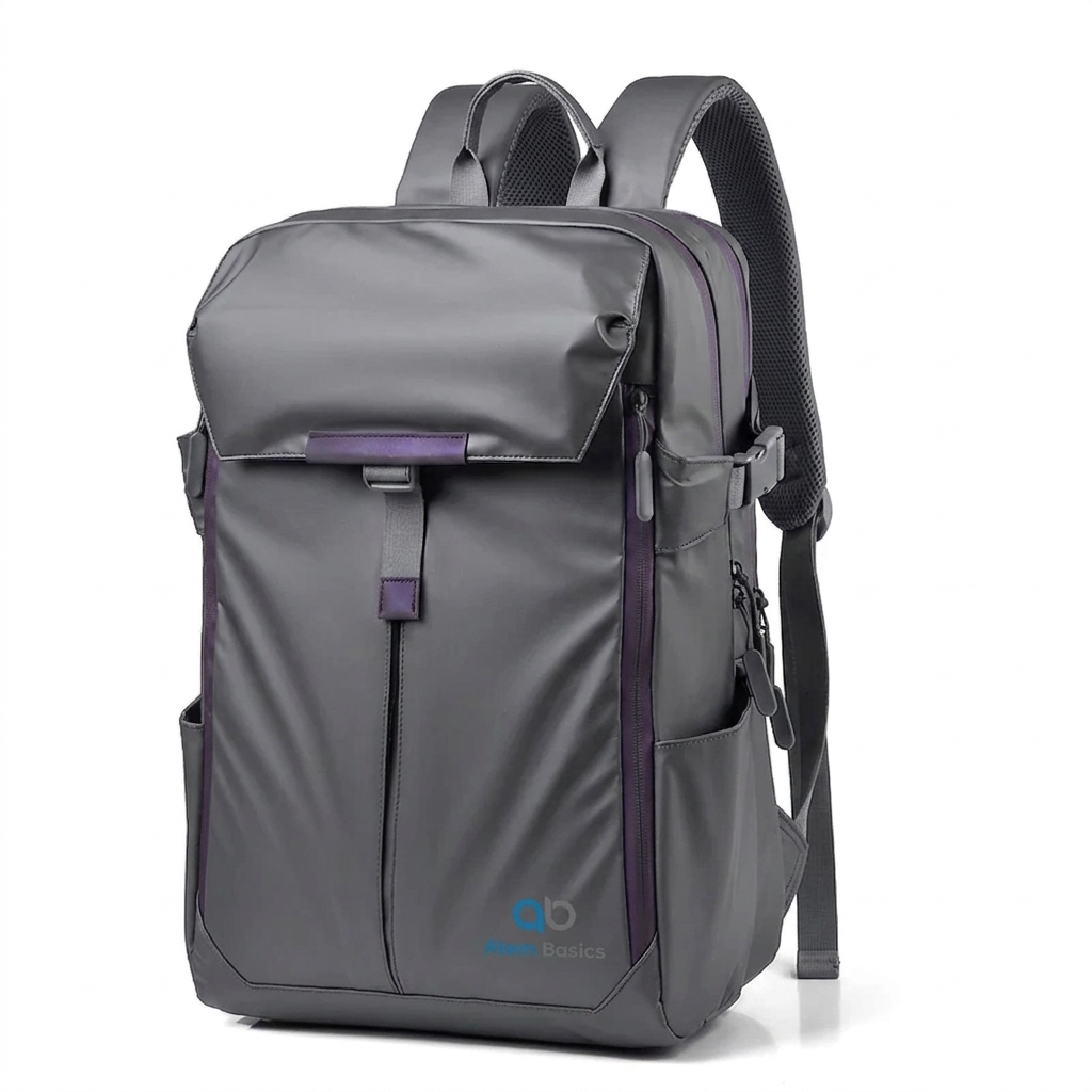 Atom Basics Grey Backpack with Purple Strap