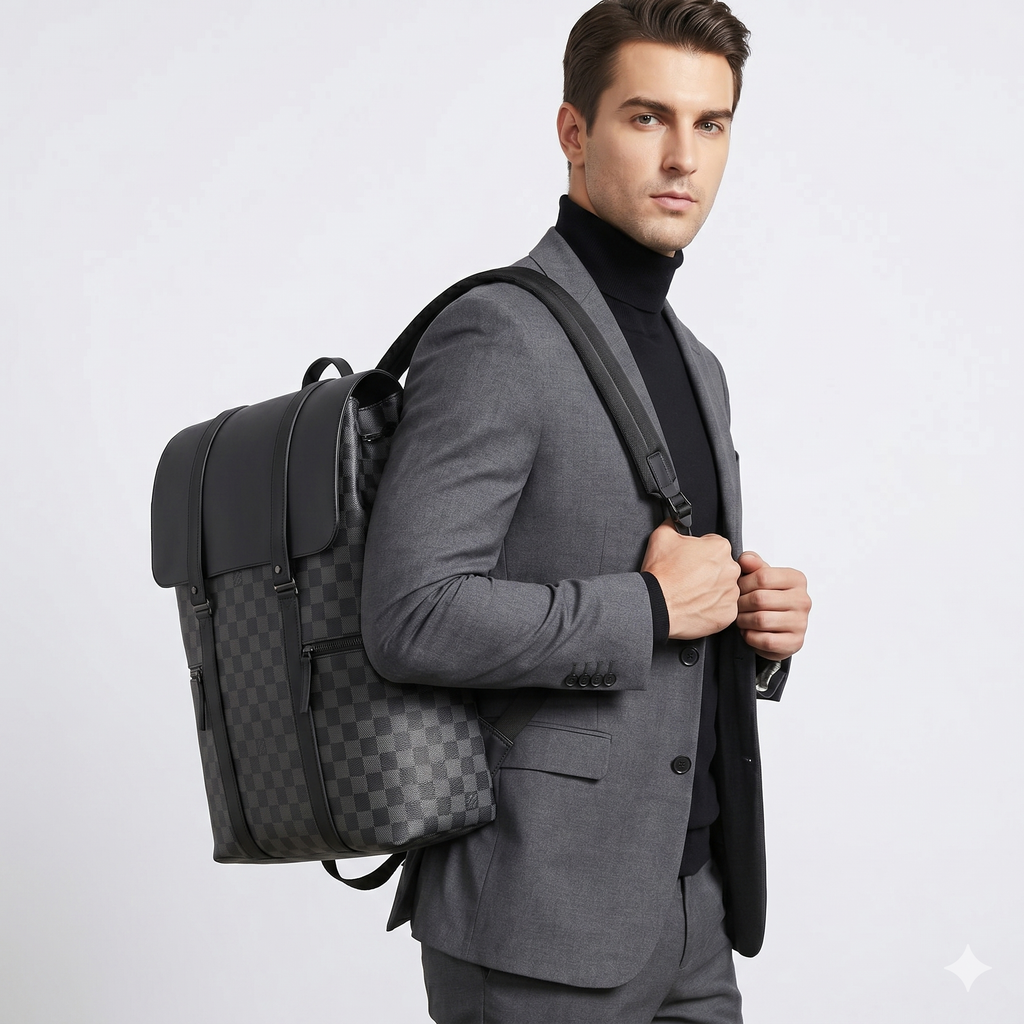Atom Basics LuxeGrid Flap Backpack - Grey And Black WIth Check