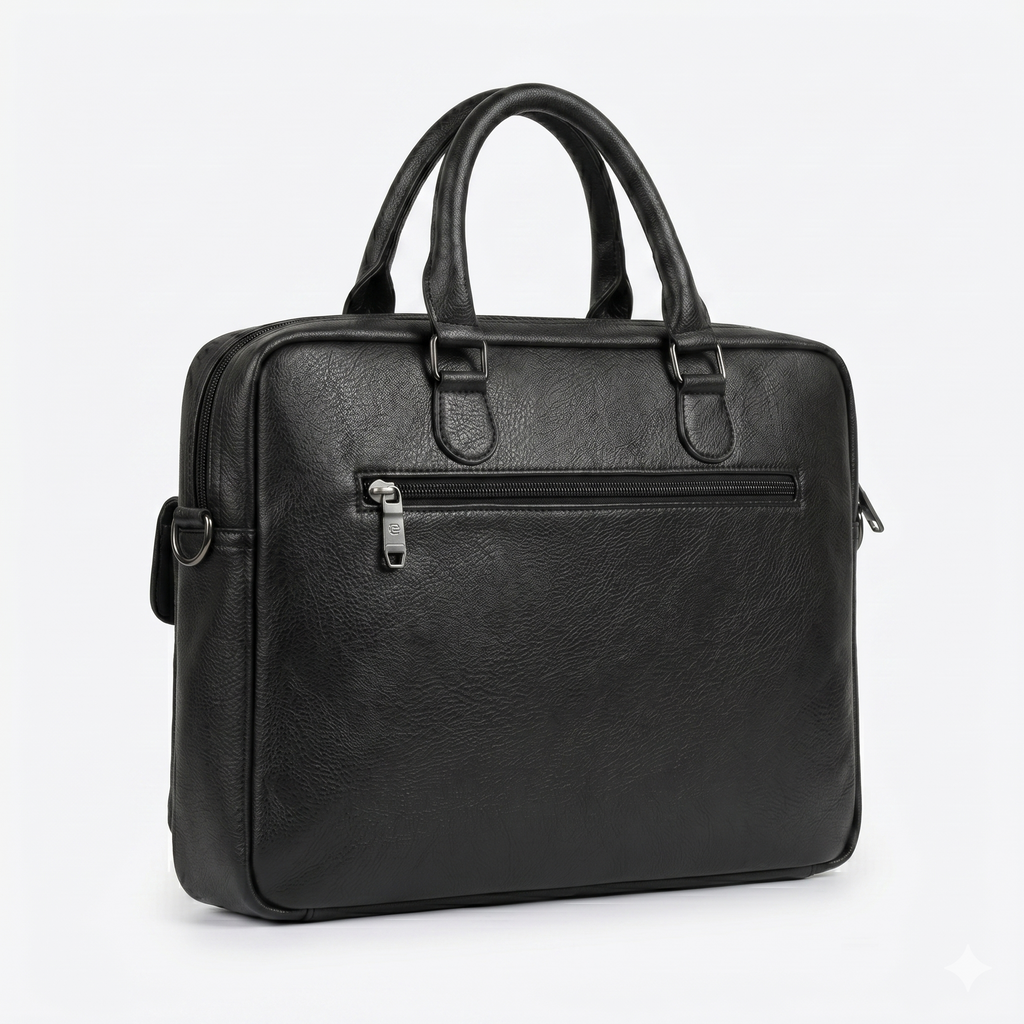 Expert Executive Leather Laptop Briefcase with Dual Front Pockets – Black