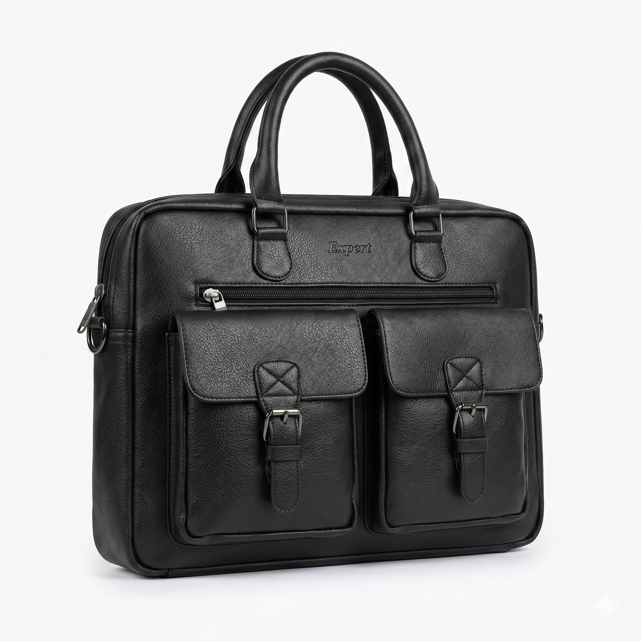 Expert Executive Leather Laptop Briefcase with Dual Front Pockets – Black