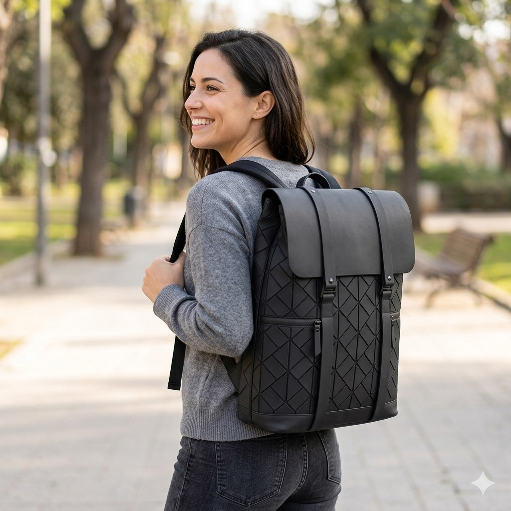 Atom Basics LuxeGrid Flap Backpack - Grey and Black Check