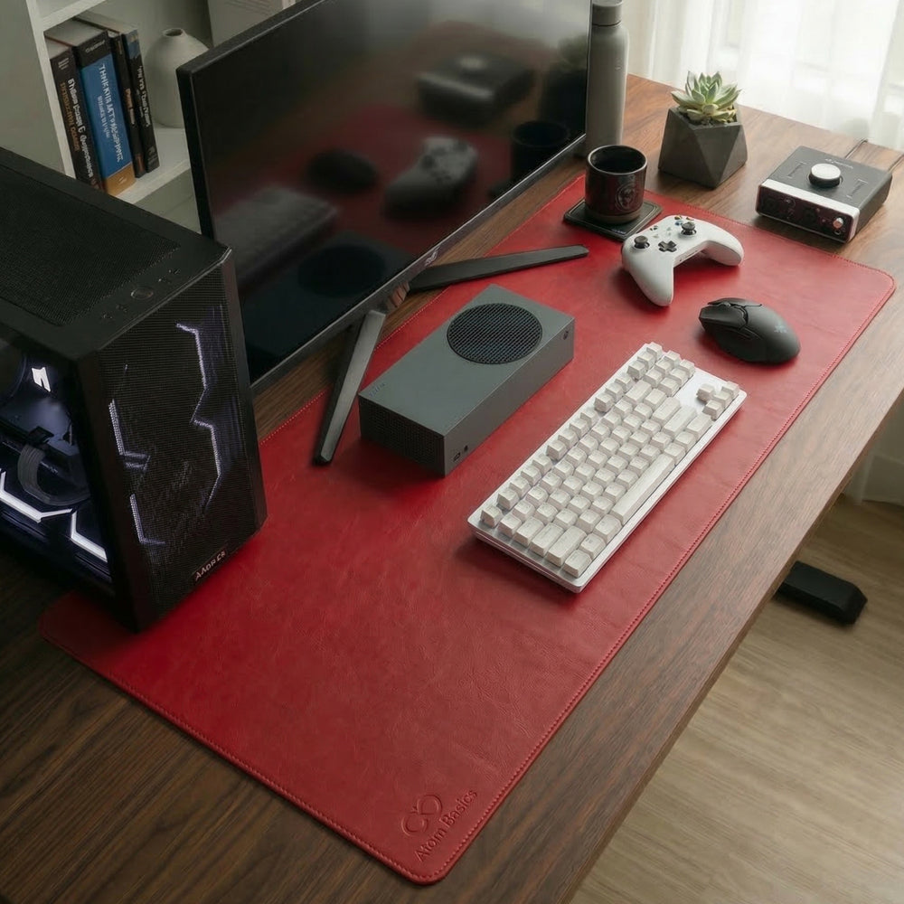 Atom Basics Premium Desk Mat – Dual Tone Executive Edition - Red & Black