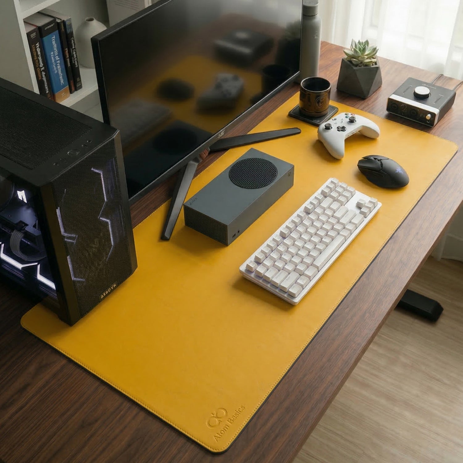 Atom Basics Premium Desk Mat – Dual Tone Executive Edition - Blue & yellow
