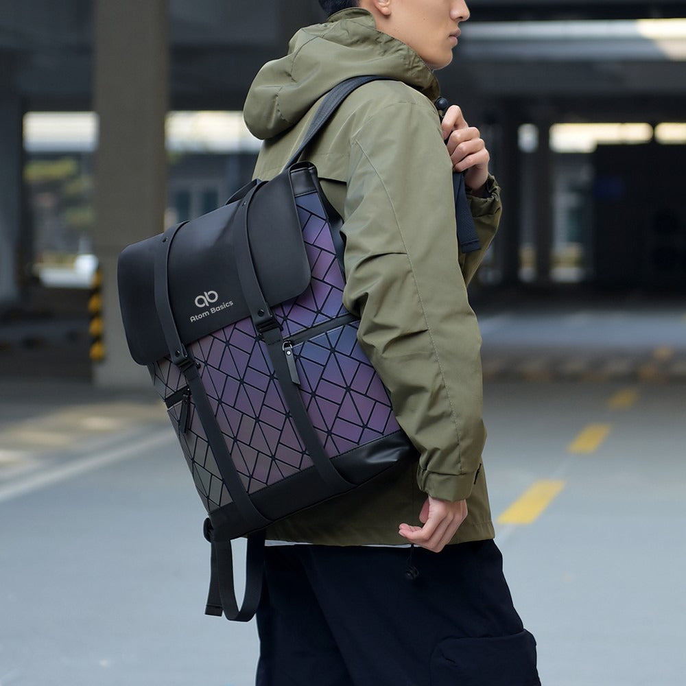 Atom Basics LuxeGrid Flap Backpack - Grey And Purple With Check