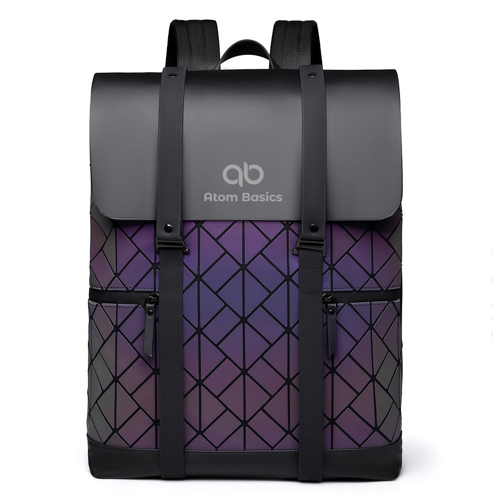 Atom Basics LuxeGrid Flap Backpack - Grey And Purple With Check