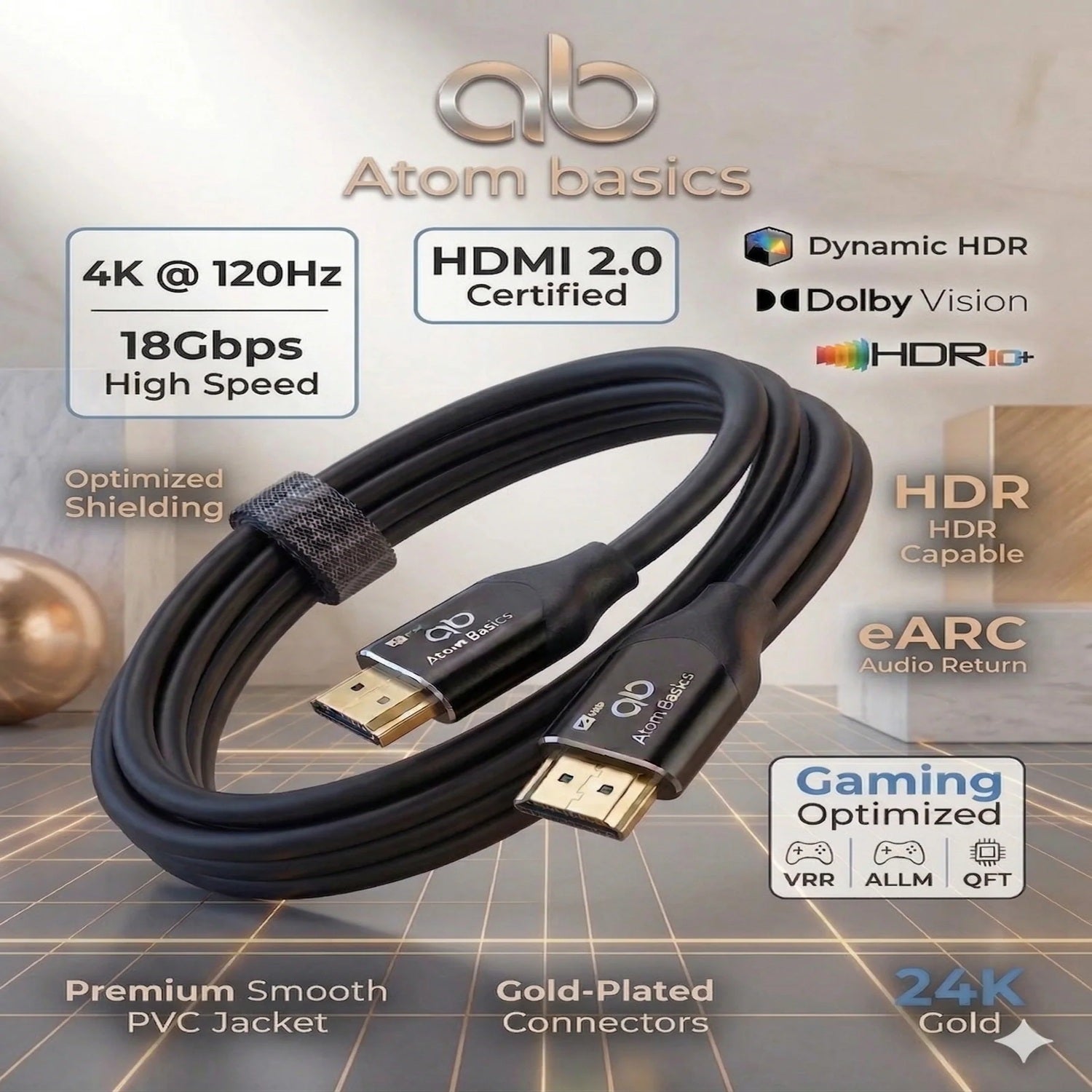 Atom Basics UltraView 4K HDMI Cable